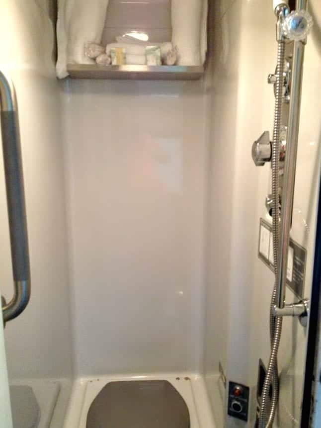 This is the en suite bathroom in a bedroom compartment, on both Viewliner and Superliner. Amtrak superliner bedroom shower