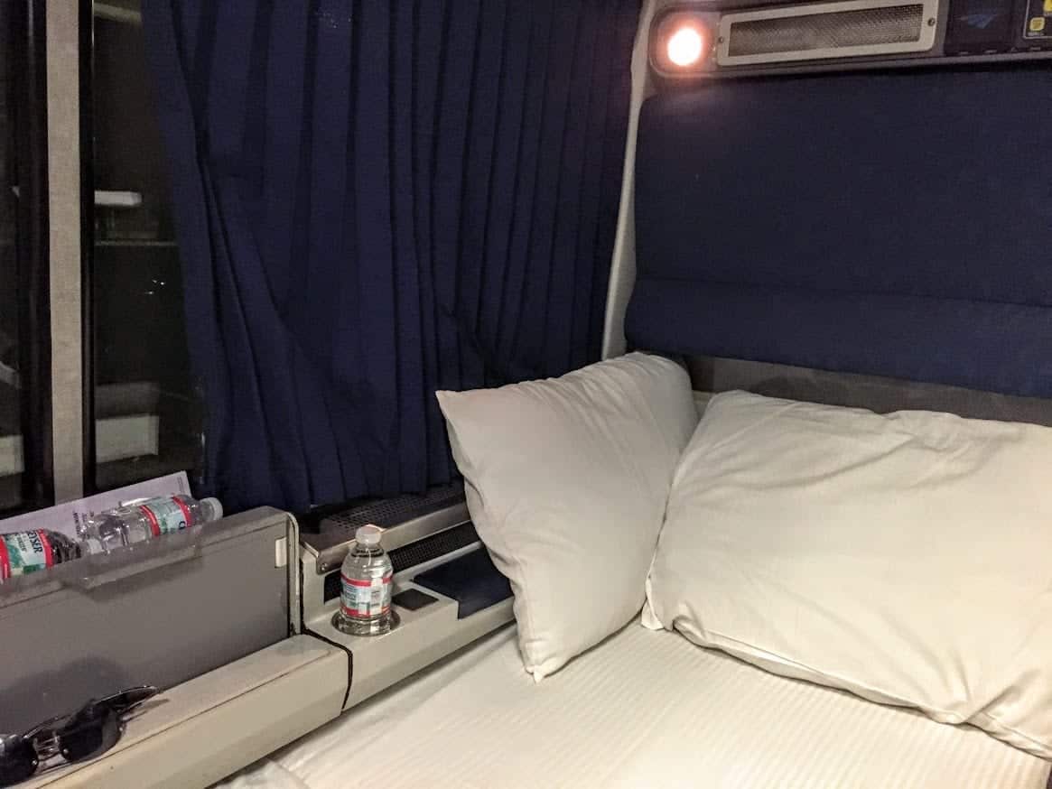 Viewliner roomette at bedtime. Amtrak roomette