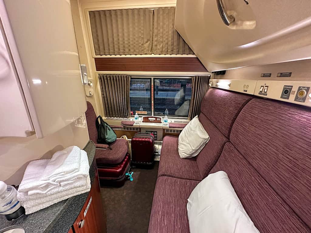Amtrak Viewliner II bedroom with sofa and chair