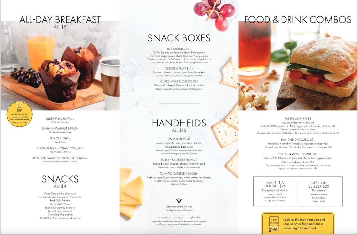 Smart Class menu with all-day items to order and the cost.