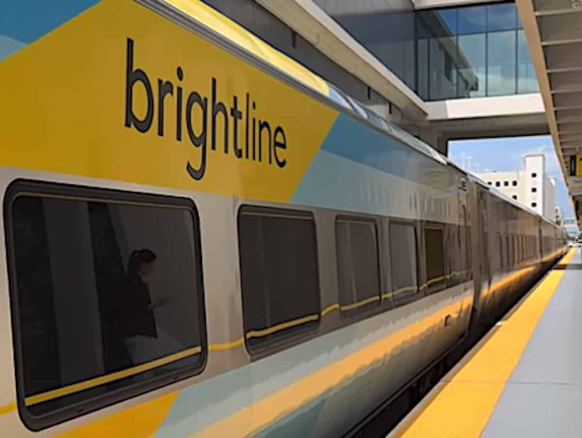 View of the outside of my Brightline train when it stopped in West Palm Beach.